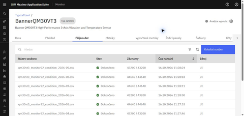 A list of processed CSV imports in Maximo Monitor.